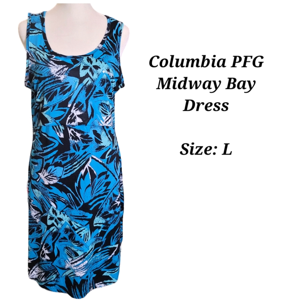 Columbia PFG Midway Bay Tank Dress UPF 50 Protection Blue Black Size L